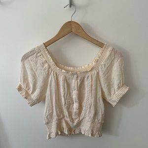 H&M | Divided brand | Cream Swiss Dot Cropped Blouse